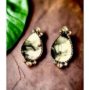 White Buffalo Teardrop Stud Earrings Sterling Southwestern 1”